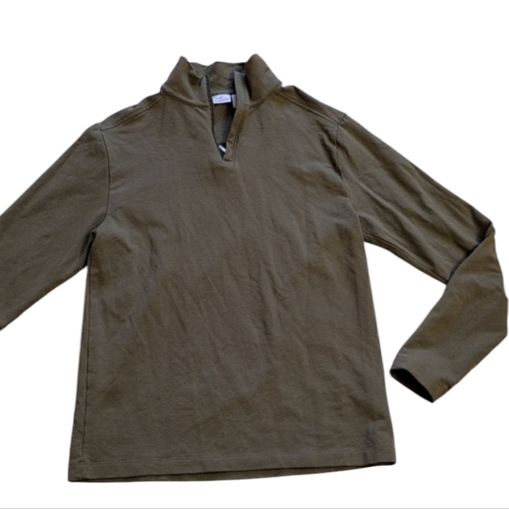 Daniel Hechter Paris Pullover sweater Olive Green zip neck soft cotton size S